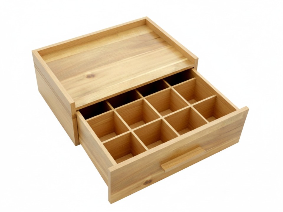 Acacia Wood Teabag Coffee Organizer with Divided Drawer - Wholesale Storage Solution